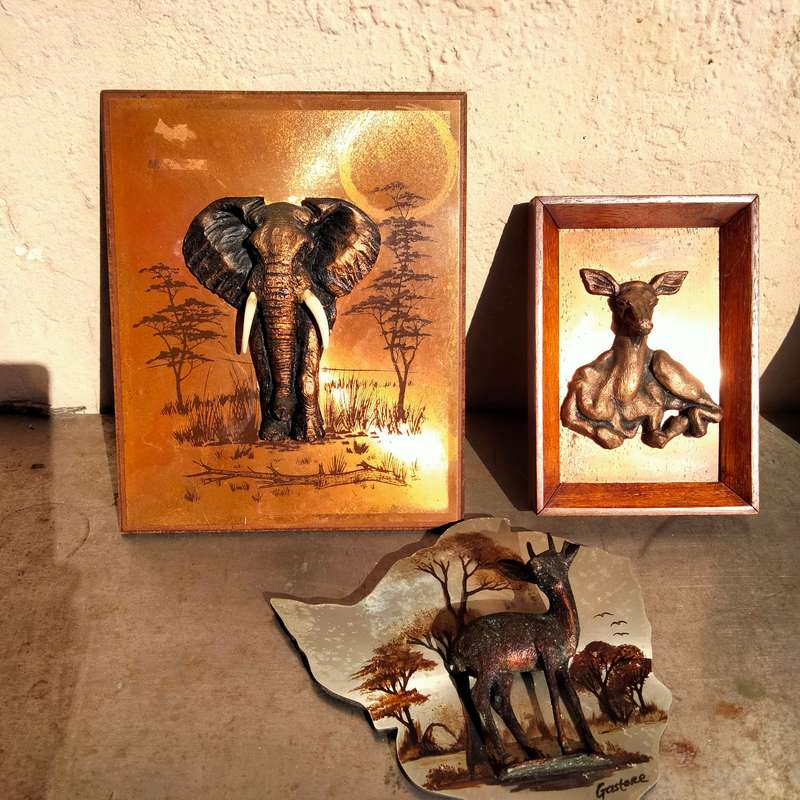 Copper+silver Wall hanging 3D composite2 bucks+1 Elephant To hang WARE*LOOK AtMy BUY NOW noWAIT
