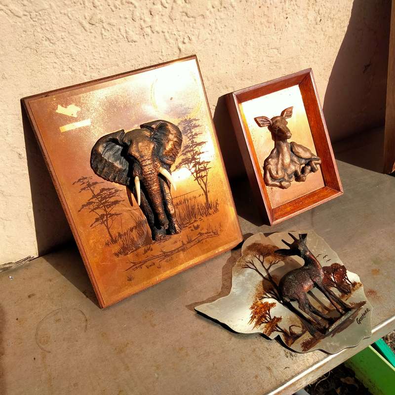 Copper+silver Wall hanging 3D composite2 bucks+1 Elephant To hang WARE*LOOK AtMy BUY NOW noWAIT