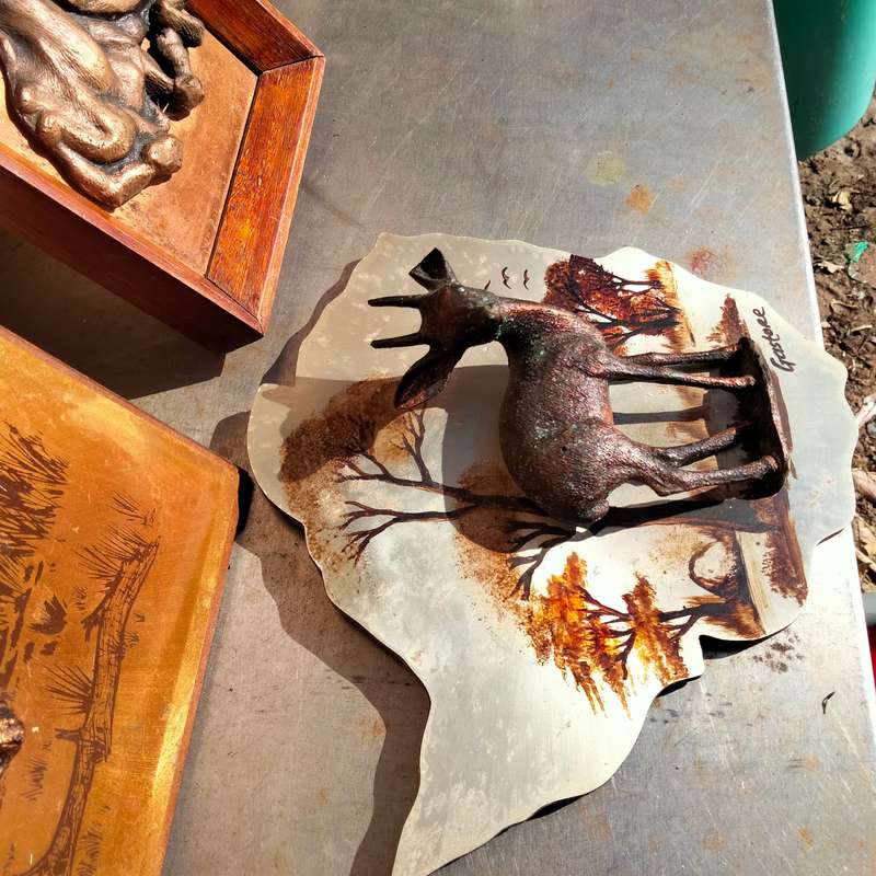 Copper+silver Wall hanging 3D composite2 bucks+1 Elephant To hang WARE*LOOK AtMy BUY NOW noWAIT
