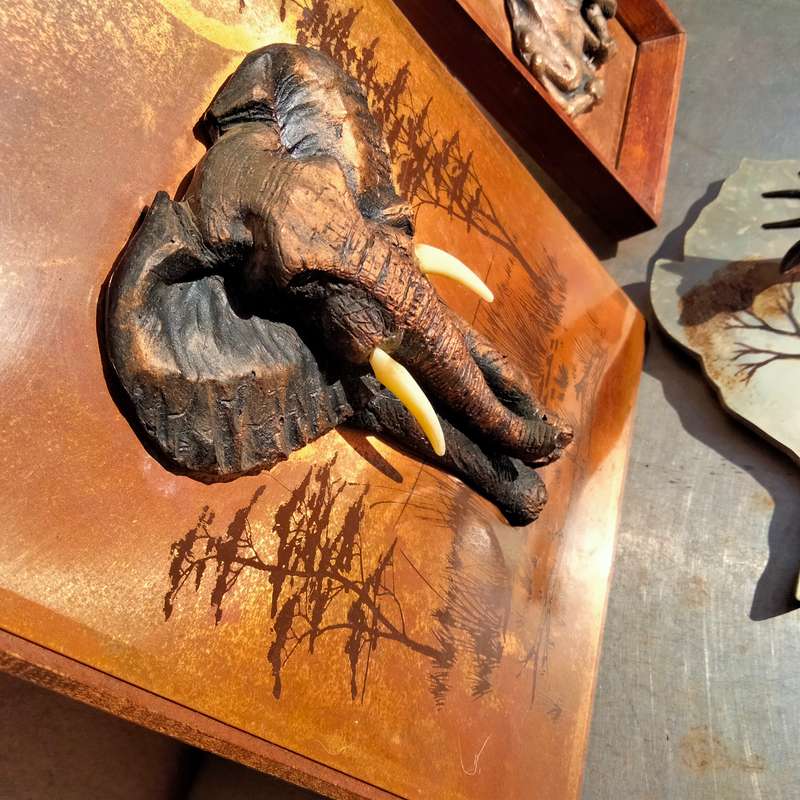 Copper+silver Wall hanging 3D composite2 bucks+1 Elephant To hang WARE*LOOK AtMy BUY NOW noWAIT