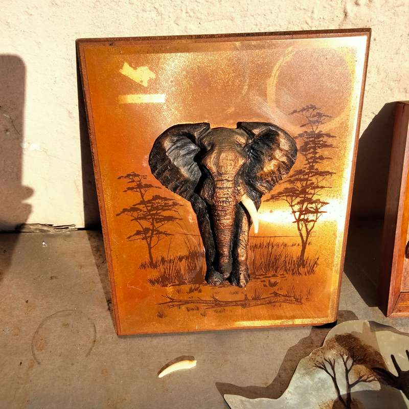Copper+silver Wall hanging 3D composite2 bucks+1 Elephant To hang WARE*LOOK AtMy BUY NOW noWAIT