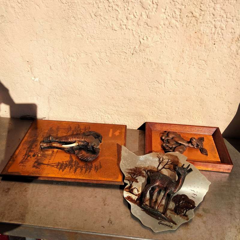 Copper+silver Wall hanging 3D composite2 bucks+1 Elephant To hang WARE*LOOK AtMy BUY NOW noWAIT