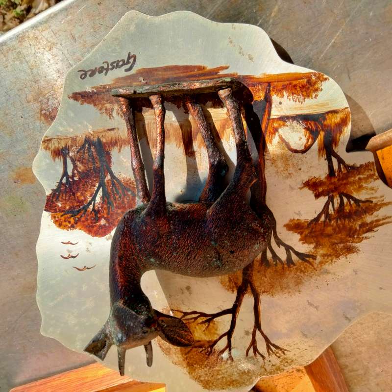 Copper+silver Wall hanging 3D composite2 bucks+1 Elephant To hang WARE*LOOK AtMy BUY NOW noWAIT