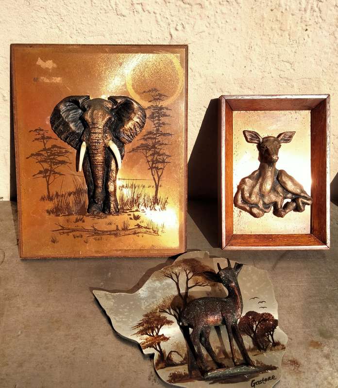 Copper+silver Wall hanging 3D composite2 bucks+1 Elephant To hang WARE*LOOK AtMy BUY NOW noWAIT