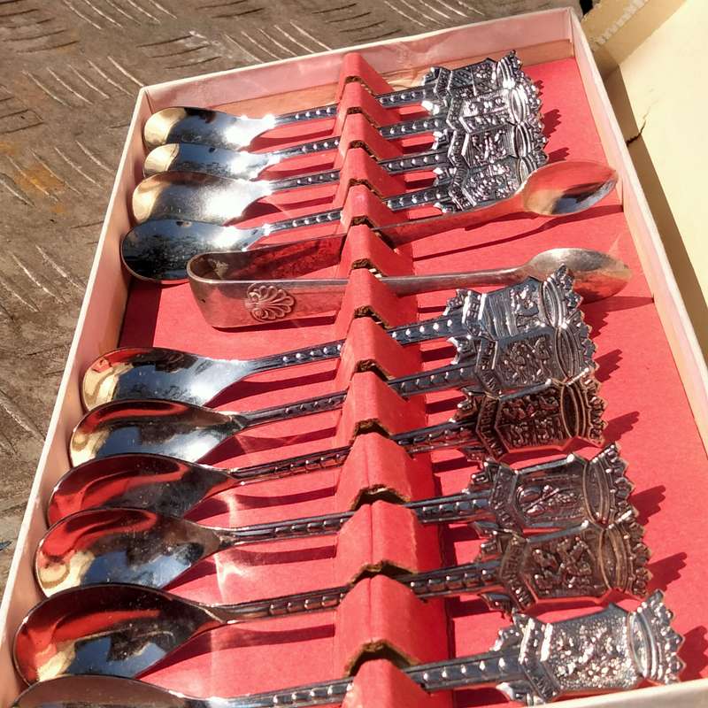 Holland set 10 Teaspoons Tops Embossed name+ area Speculum Plate+ Not part set Sugar nips A plate