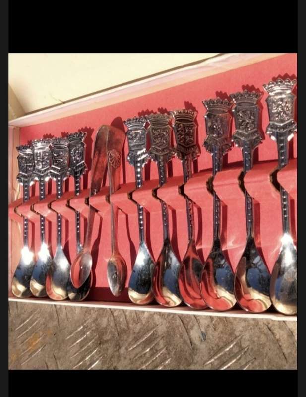 Holland set 10 Teaspoons Tops Embossed name+ area Speculum Plate+ Not part set Sugar nips A plate