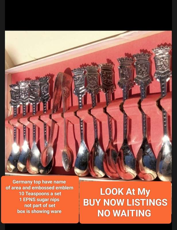 Holland set 10 Teaspoons Tops Embossed name+ area Speculum Plate+ Not part set Sugar nips A plate