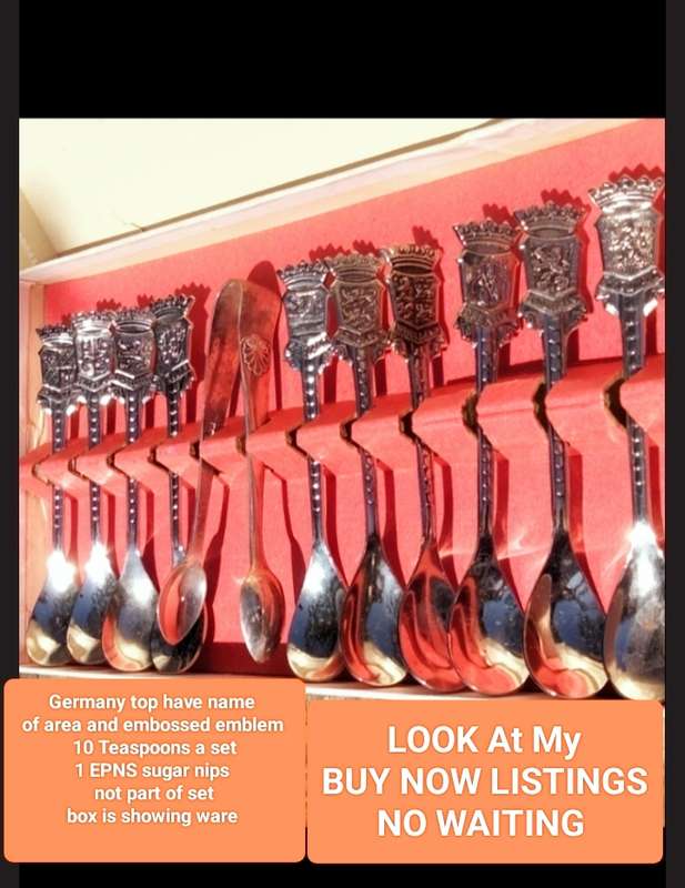 Holland set 10 Teaspoons Tops Embossed name+ area Speculum Plate+ Not part set Sugar nips A plate