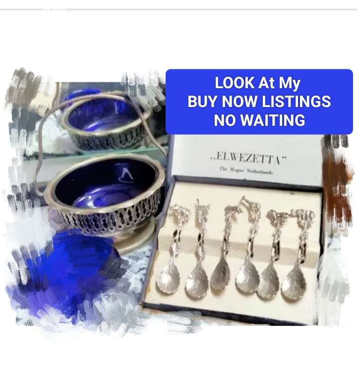 EPNS Basket dish cut out design handle scalloped base foot cobalt liner 6 Elwezetta TeaSpoonsHOLLAND