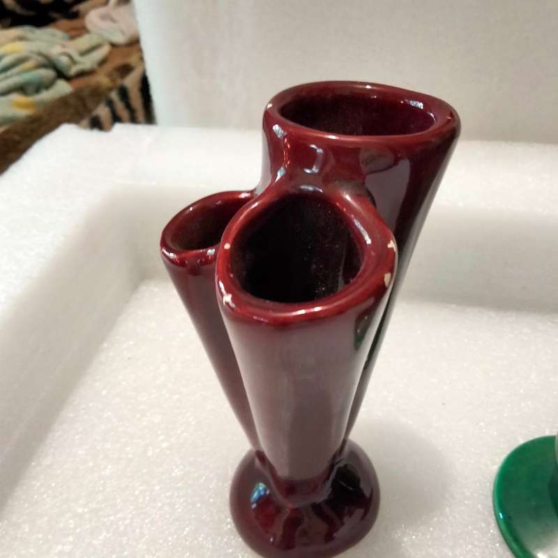 VASE - 3 tube Openings Maroon Ceramic LOOK At My BUY NOW Listings NO WAITING
