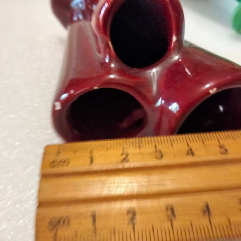 VASE - 3 tube Openings Maroon Ceramic LOOK At My BUY NOW Listings NO WAITING