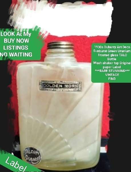30s Dubarry art deco sunburst Uranium frost glass mesh+label