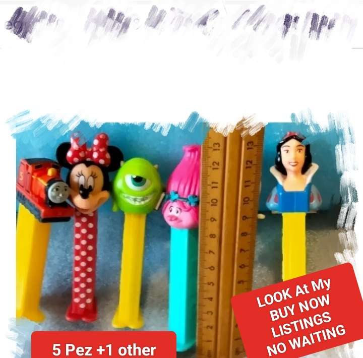 Job lot 5 PEZ+ 1 other tops figurine -Mini mouse Thomas tank engine Snow white