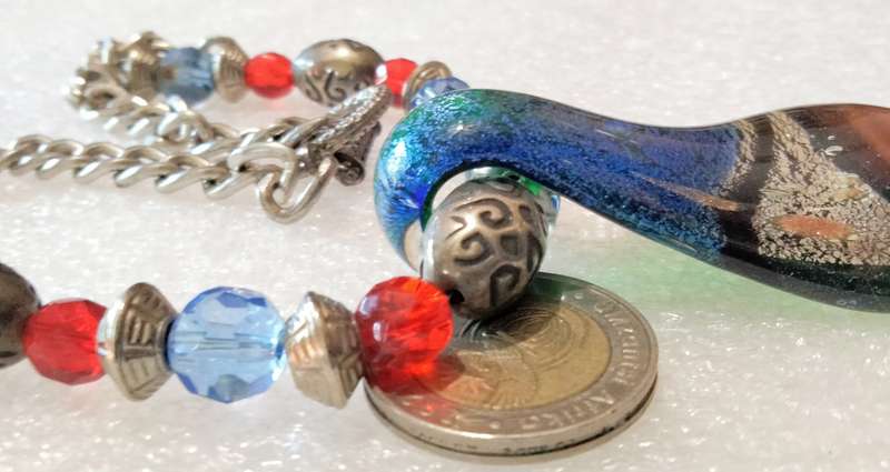 Murano  Silver foil lampwork hand blown pendant Dichroic+Chain Look at my Buy Now-No Waiting