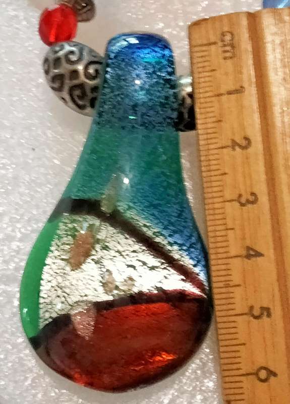 Murano  Silver foil lampwork hand blown pendant Dichroic+Chain Look at my Buy Now-No Waiting