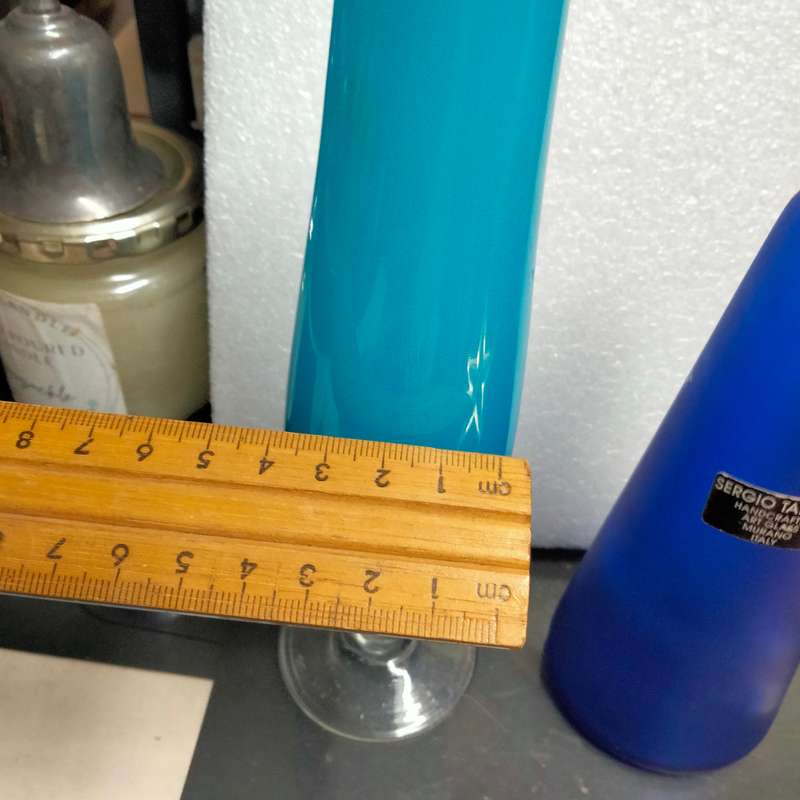 VASE Opaline cased blue graduating to deeper colour glass twist stem clear base Empoli ITALY