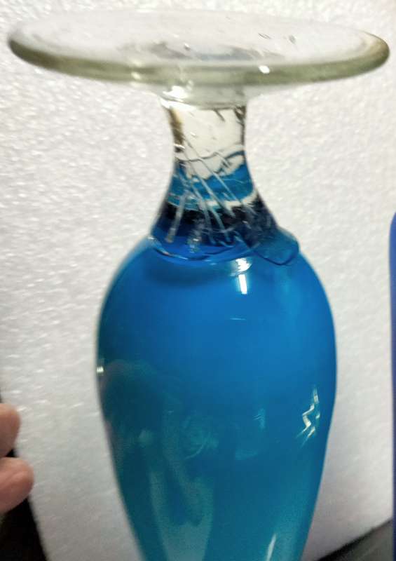 VASE Opaline cased blue graduating to deeper colour glass twist stem clear base Empoli ITALY
