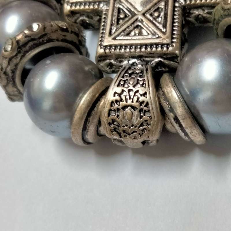 NECKLACE Cross double sided cut Glass clear faceted sq. crystal stones Gold Silver black metal chain
