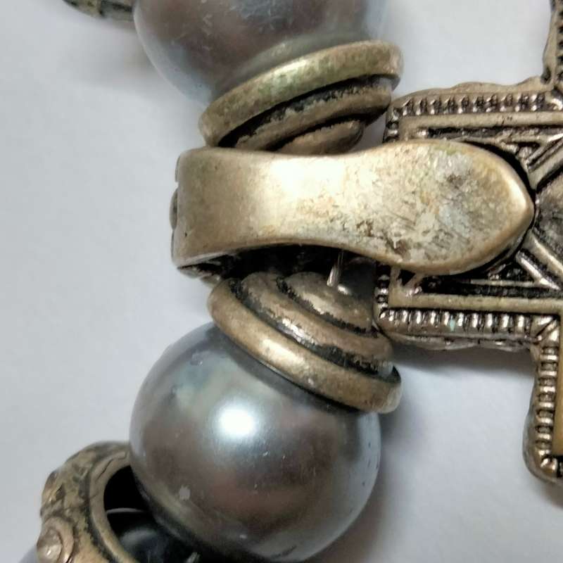 NECKLACE Cross double sided cut Glass clear faceted sq. crystal stones Gold Silver black metal chain