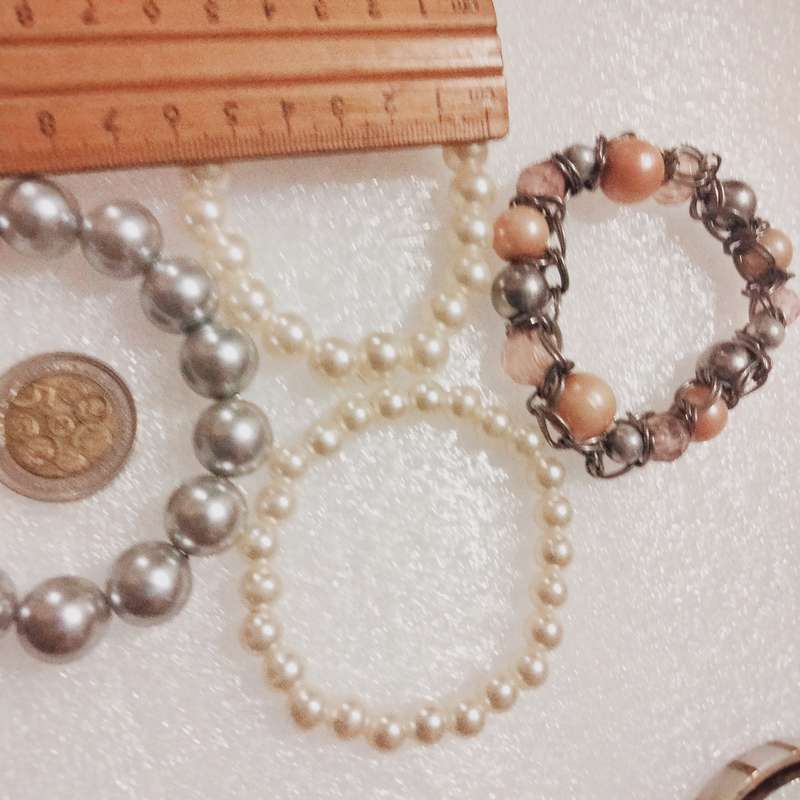 Bracelets 4 Stretch Faux Pearl 1 mix colours peach pink silver tone metal+2 cream 1 silver mix size