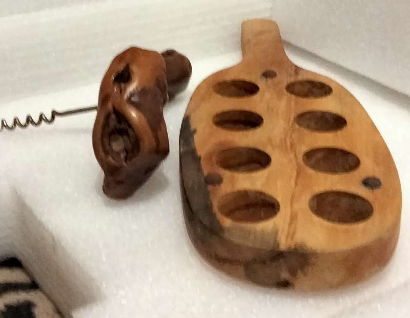 French Grapevine Wood Corkscrew opener+shot glass holder Wood