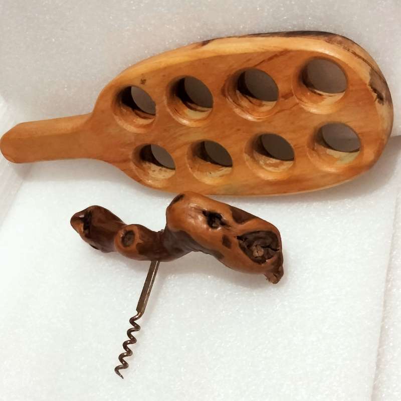 French Grapevine Wood Corkscrew opener+shot glass holder Wood