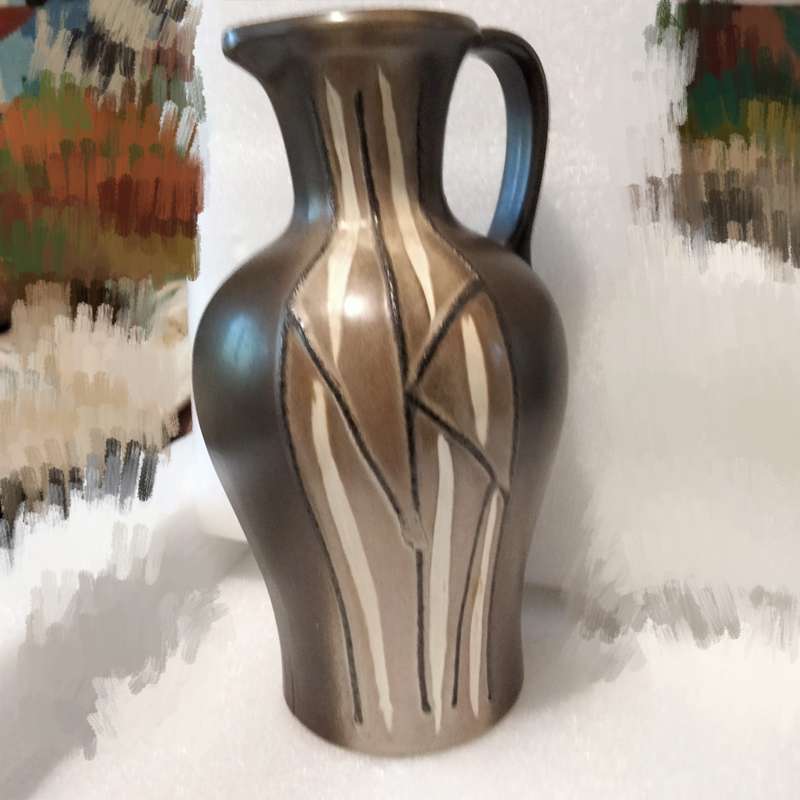 Art Pottery Pitcher West Germany mid century retro Slip Glaze