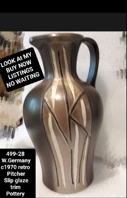 Art Pottery Pitcher West Germany mid century retro Slip Glaze