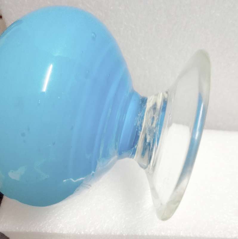 VASE  vintage Opaline Light blue white cased glass Hand blown clear glass foot