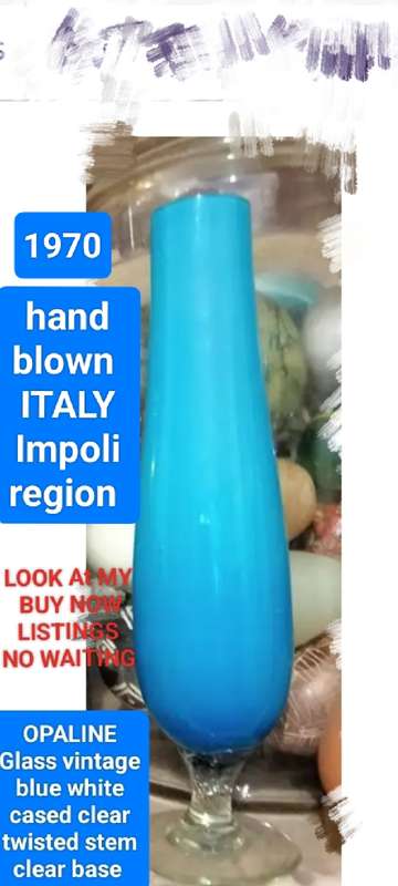 VASE Opaline cased blue graduating to deeper colour glass twist stem clear base Empoli ITALY