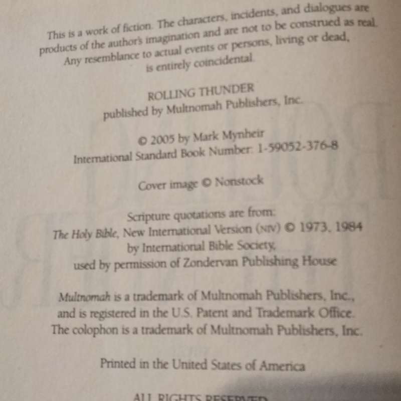 Mark Mynheir -Rolling Thunder - PB 2005 Book soft cover Pre-owned