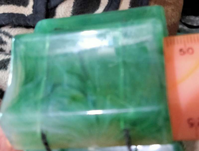 Absolutely STUNNING Bangle swirl marble Jade green Lucite 6 large squares stretch black elastic