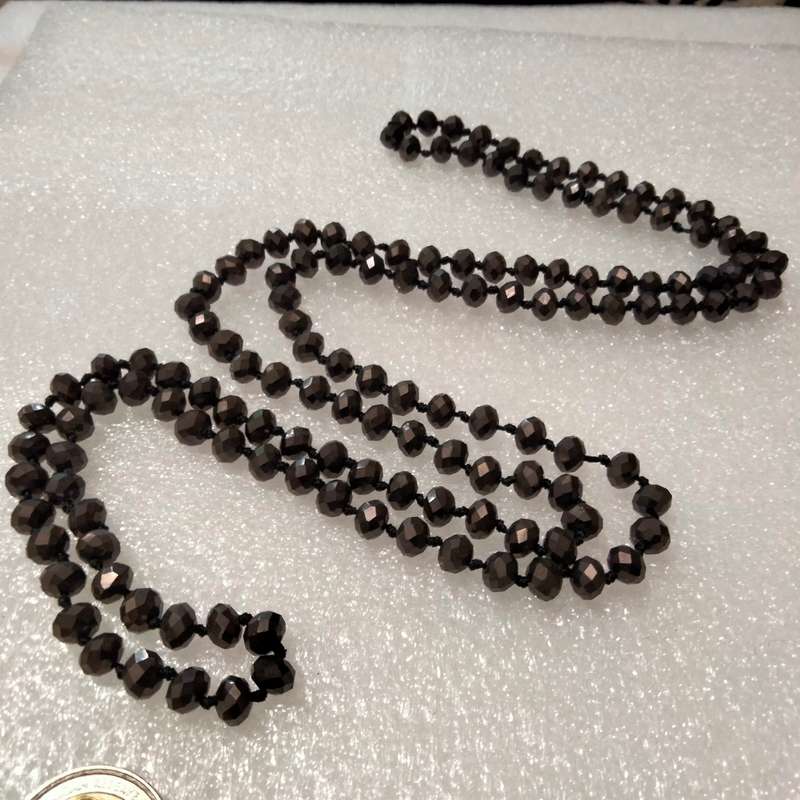 Necklace -Czecholavakia Black Cut glass faceted beads flapper style long