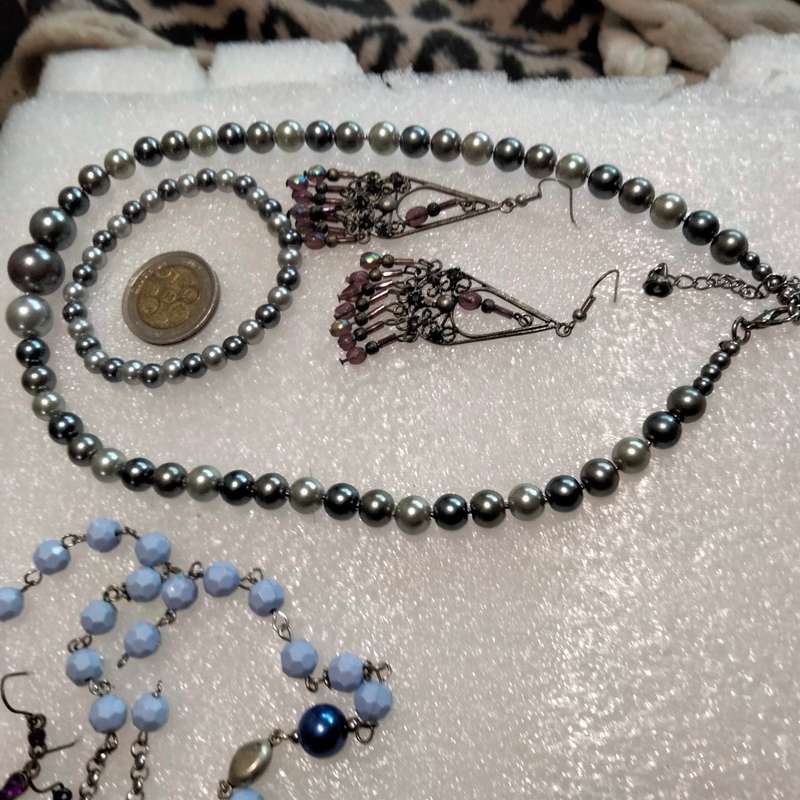 NECKLACE lobster clasp+Bracelet stretch elastic multcolour synthetic Pearls set+ different earrings