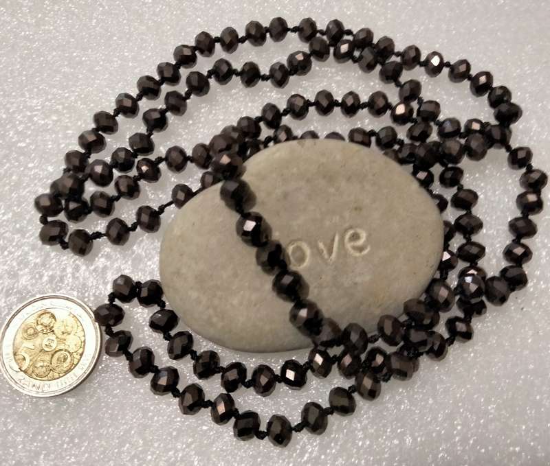 Necklace -Czecholavakia Black Cut glass faceted beads flapper style long