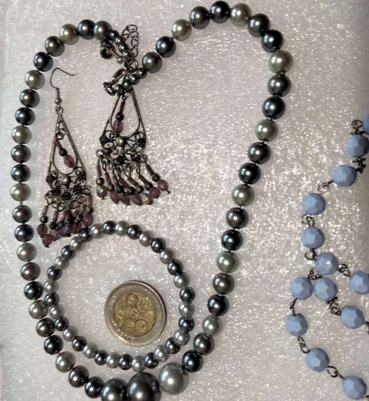 NECKLACE lobster clasp+Bracelet stretch elastic multcolour synthetic Pearls set+ different earrings