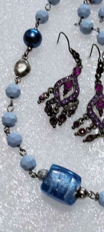 NECKLACE Italian glass foil lampwork 2 Big Blue+Synthetic+earrings LOOK at my BUY NOW - NO WAITING