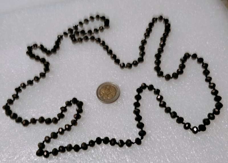 Necklace -Czecholavakia Black Cut glass faceted beads flapper style long