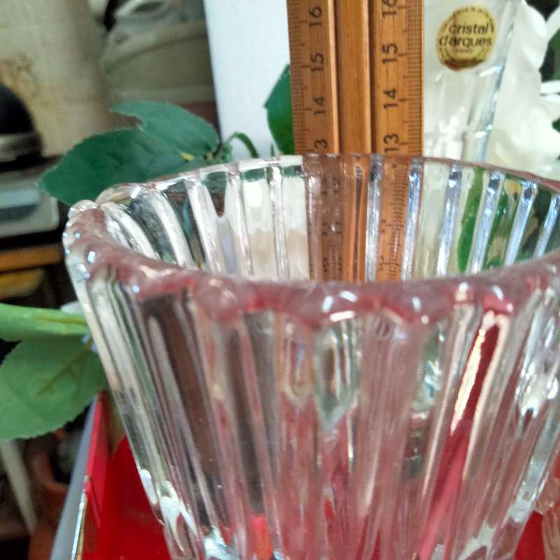JUG England diamond cut ribbed Art deco-1 Crystal d Arques Vase chip- Double handle bowl itsy crack