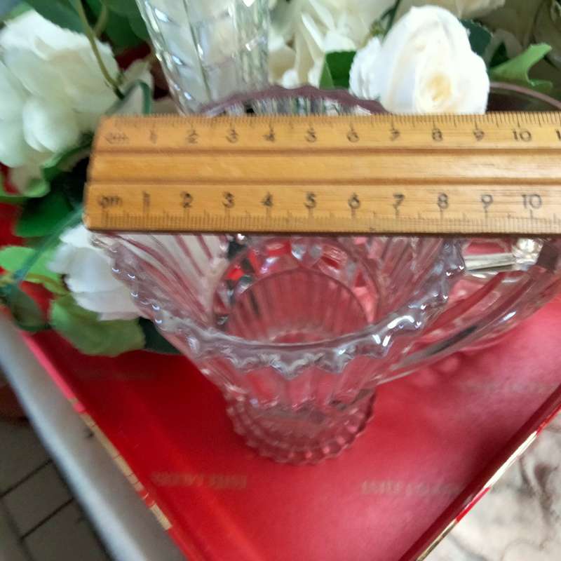 JUG England diamond cut ribbed Art deco-1 Crystal d Arques Vase chip- Double handle bowl itsy crack