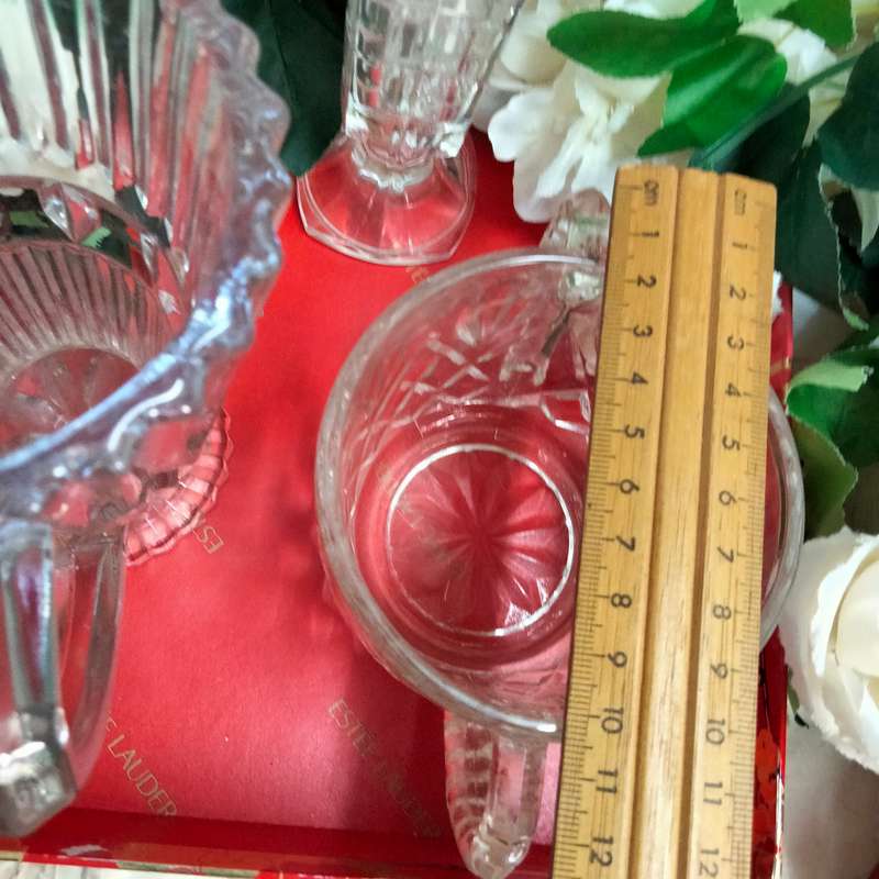 JUG England diamond cut ribbed Art deco-1 Crystal d Arques Vase chip- Double handle bowl itsy crack