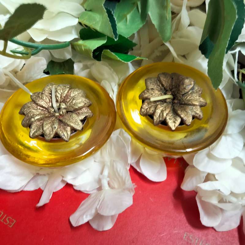 2 Yellow Glass Candle holder -Votive Tea Light  Look at my Buy Now listing
