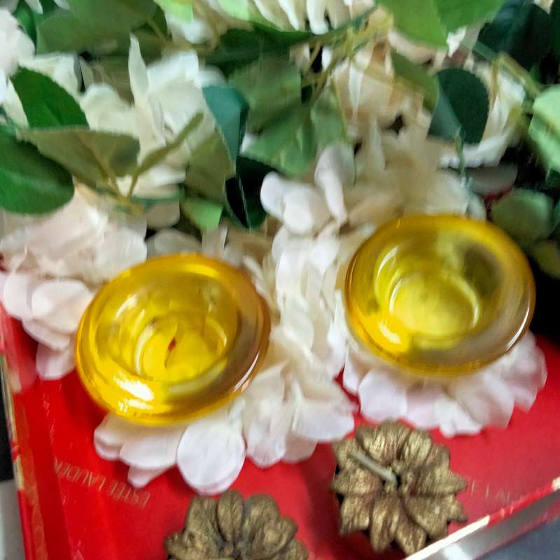 2 Yellow Glass Candle holder -Votive Tea Light  Look at my Buy Now listing