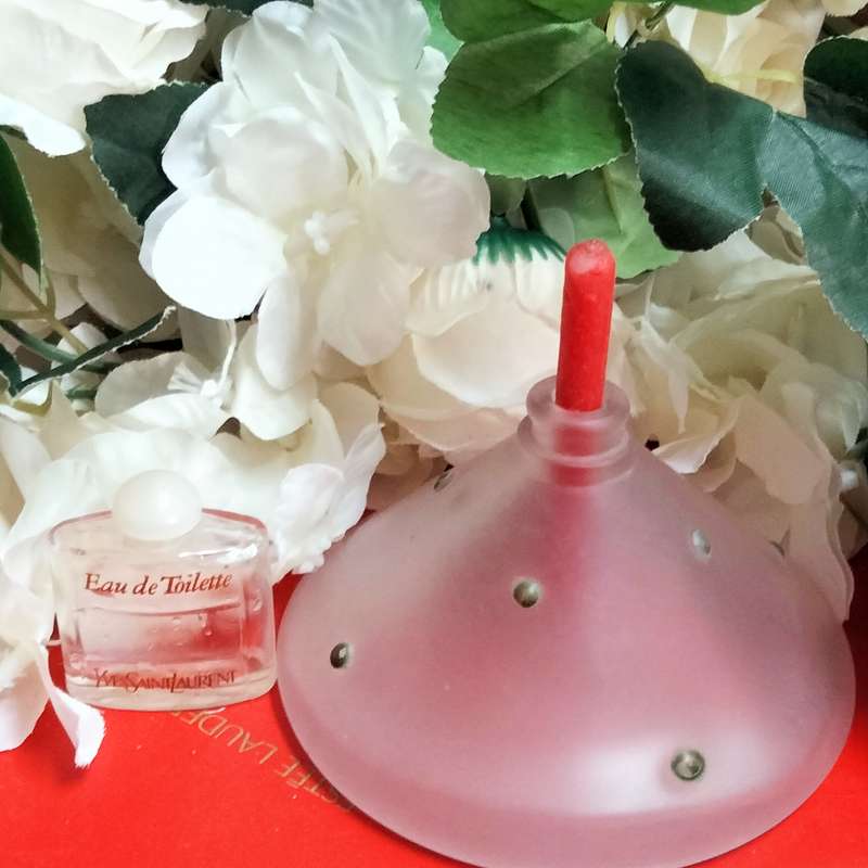 Scent bottles empty 1 mini YveSaintLaurent +Frosted glass green dot