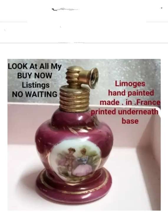 Perfume Bottle - ceramic LIMOGE  gilt top + dauber no pump Romantic Couple France