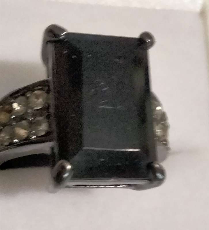 Dress RING Vintage Square dark composite stone - gunmetal tone