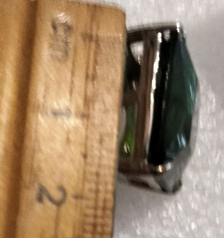 Dress RING Vintage Emerald cut Green composite stone Silver tone