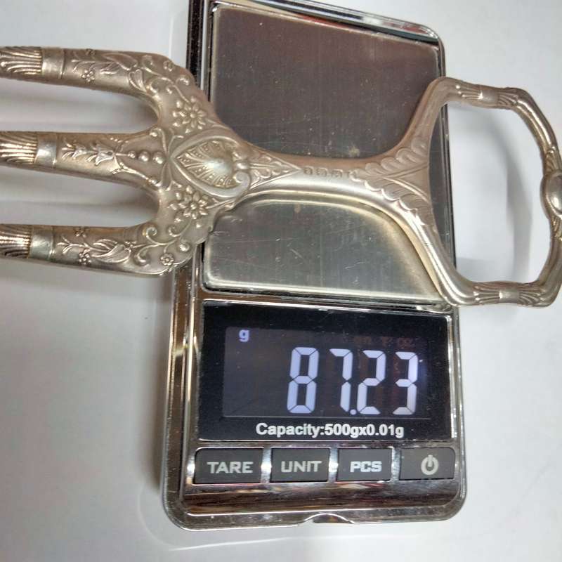 ANTIQUE STERLING SILVER 1800 clear Hallmarked Meat Serving fork intricately Embossed - ring handle