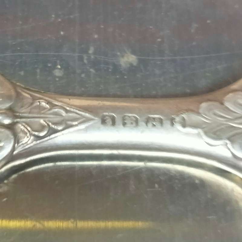 ANTIQUE STERLING SILVER 1800 clear Hallmarked Meat Serving fork intricately Embossed - ring handle