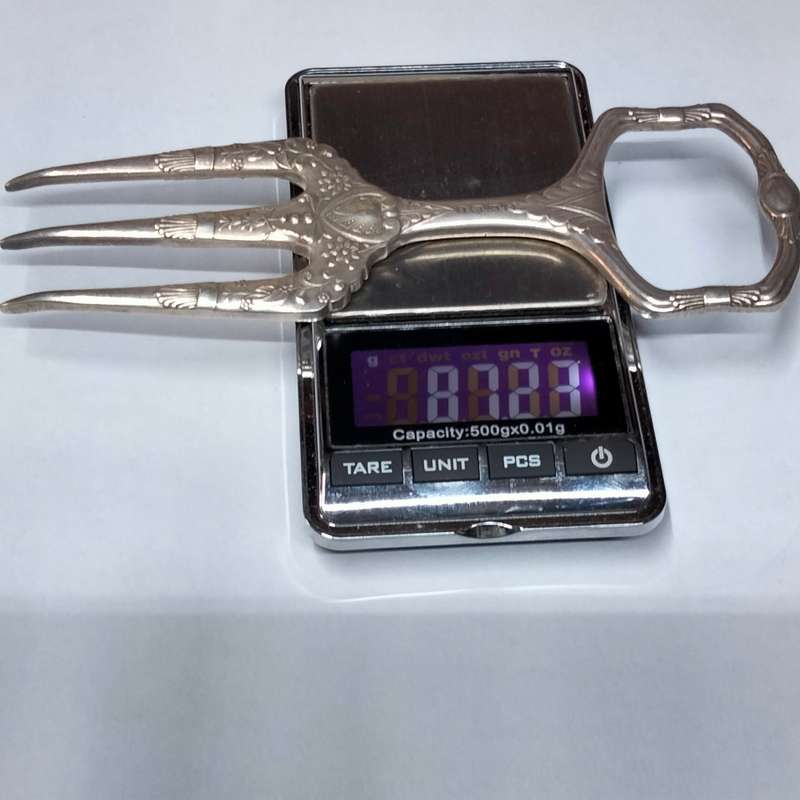 ANTIQUE STERLING SILVER 1800 clear Hallmarked Meat Serving fork intricately Embossed - ring handle